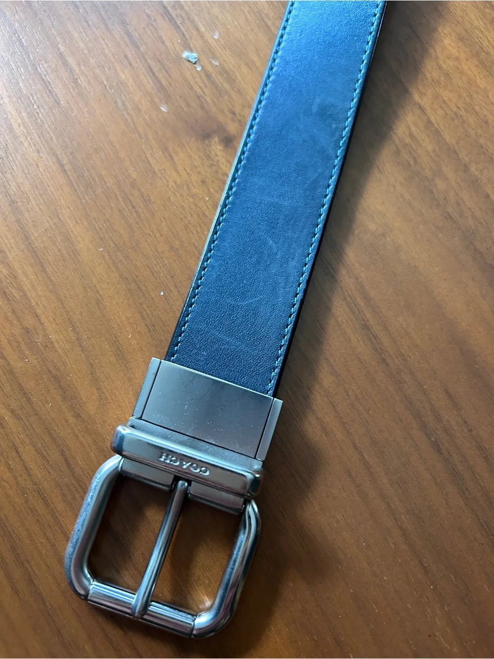 Coach Reversible Black and Green Leather Belt with Silver Buckle